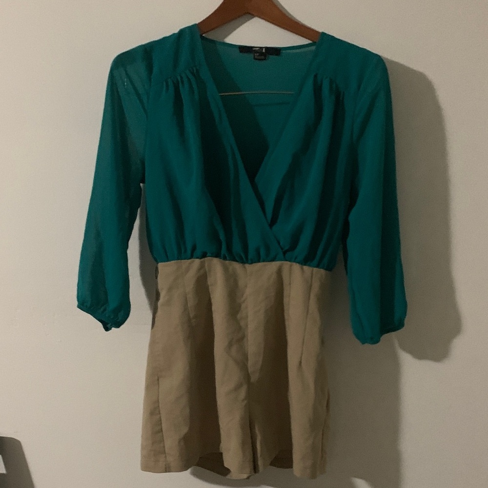 Teal and‎ Tan Women's Romper